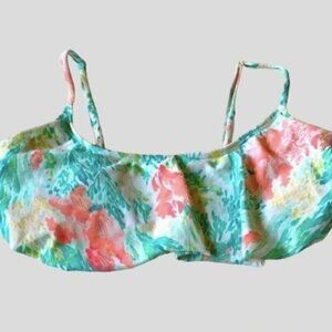 Old Navy Flutter Top Bikini Bra Top - Green/White/Pink Floral Print, Sz Large Jr